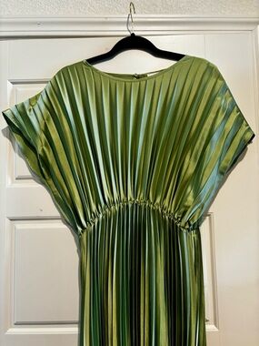 Sage Green Pleated Midi Dress